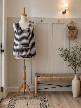 GAP Sheer Tank Top Black and White Striped Ladies Medium